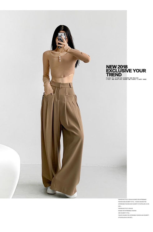 KELTIS Pocket Loose Pleated Trousers